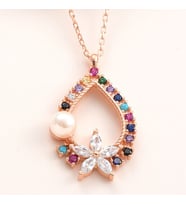 Rose Zirkon Taşlı Çiçek 925 Ayar Gümüş Kadın Kolye