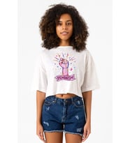 Colorful Feminism Hand Beyaz Kırçıllı Kadın Crop Tshirt