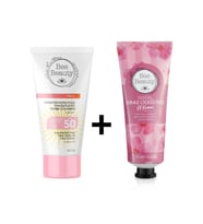 Bee Beauty Güneşten Koruyucu ve Ton Eşitleyici Pembe Yüz Kremi 50SPF 50 ml Doğal Kiraz Çiçeği Özü El Kremi 75 ml