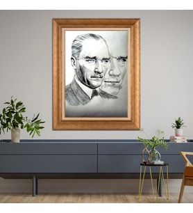 Altın Varaklı Paspartulu Çerçeveli Tablo hb554