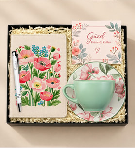 Kişiye Özel Defter & Tükenmez Kalem & Fincan Kadına Hediye Seti