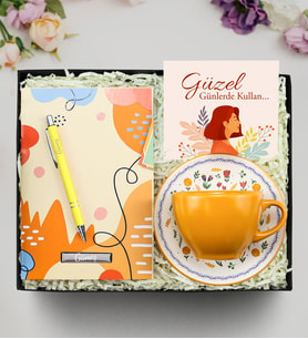 Kişiye Özel Defter & Tükenmez Kalem & Fincan Kadına Hediye Seti