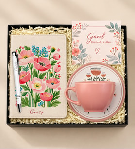 Kişiye Özel Defter & Tükenmez Kalem & Fincan Kadına Hediye Seti