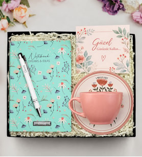 Kişiye Özel Defter & Tükenmez Kalem & Fincan Kadına Hediye Seti