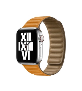 Apple Watch Ultra 49mm Uyumlu Kordon Suni Deri Baklalı KRD-34 Kayış (Turuncu)