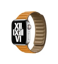 Apple Watch Ultra 49mm Uyumlu Kordon Suni Deri Baklalı KRD-34 Kayış (Turuncu)
