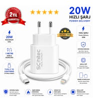 SChitec 20W Type-C Çıkışlı Hızlı Şarj Aleti Type-C to Lightning Kablolu Set Beyaz SC001