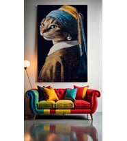 SANATSAL KEDİCİK :) Ev Duvar Salon Güzellik Salonu Ofis Dükkan Dekarasyon Kanvas Tablo (Çok Renkli)