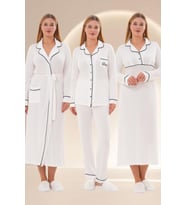 Mecit 6335 Ekru Kadın Sabahlık Gecelik Pijama Seti