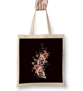 Japanese Art Cat Kendo Katana Samurai Ninja Shinobi Warrior Bez Çanta Uzun Saplı