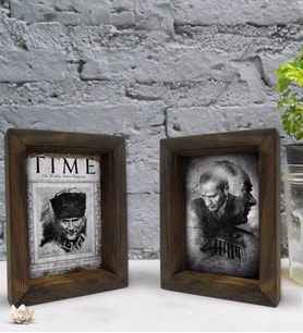 Bk Gift Atatürk Tasarımlı Dekoratif 2'li Doğal Masif Ahşap Çerçeve 15x20cm-9 (Beyaz)