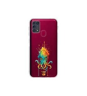 Samsung Galaxy M31 ile uyumlu Splash ahtapot tasarımlı şeffaf silikon kılıf