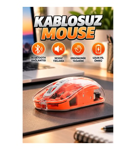 Şeffaf Kablosuz Bluetooth Mouse – Sessiz Tıklama ve Ergonomik Tasarım