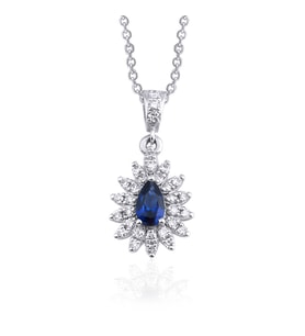 0.45 Karat Laboratuvar Pırlantalı Safir Kolye - HRD Sertifikalı