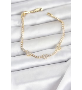 Pirinç Gold Renk Kalp Model Zirkon Taşlı Su Yolu Kadın Bileklik