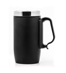 Çift Katmanlı Kauçuk Taban 280ml Mat Siyah Kulplu Paslanmaz Çelik Termos Bardak Mug Kupa Çay Kahve