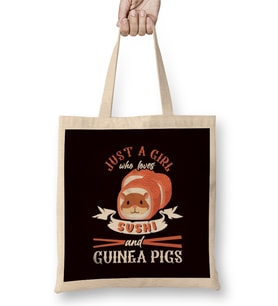 Girl Who Loves Guinea Pigs Sushi Japan Rodent Fan Bez Çanta Uzun Saplı
