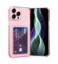 Teknomoda Apple iPhone 12 PRO Kılıf Kartlıklı Anti Şok Korumalı Şeffaf Silikon Pembe