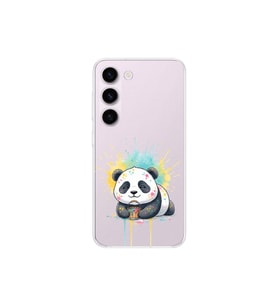 Samsung Galaxy S23 ile Uyumlu Splash Panda Tasarımlı Şeffaf Silikon Kılıf