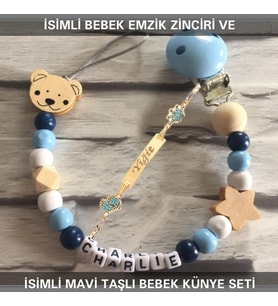 Sahi Aksesuar İsimli Bebek Emzik Zinciri ve İsimli Bebek Künye Seti BEZYI652