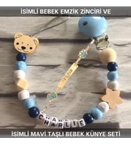 Sahi Aksesuar İsimli Bebek Emzik Zinciri ve İsimli Bebek Künye Seti BEZYI652
