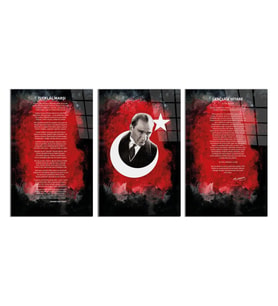 Atatürk - Istiklal Marşı - Gençliğe Hitabe4 Cam Tablo (TOPLAM 3 PARÇA) (Çok Renkli)