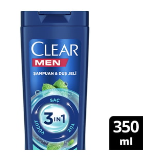 Clear Men 3 İn 1 Şampuan & Duş Jeli Ferahlatıcı Mentol 350 Ml