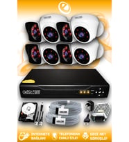 ELITCAM 8 Kameralı Kare 4 İç Kamera Set 1 TB HDD Full HD Gece Görüşlü Güvenlik Kamerası Sistemi