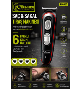 Mr.Trimmer RD-055 Kırmızı Saç Ve Sakal Tıraş Makinesi Profesyonellere Özel 6 Farklı Kesim 120 Dk Kul