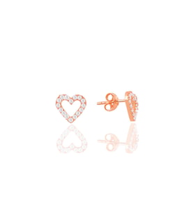 Söğütlü Silver Gümüş rose zirkon taşlı içi boş kalp küpe