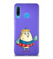 Huawei P30 Lite Soft Premier Kapak Bayan Puff Tasarımlı Silikon Kılıf - Mor (Şeffaf)