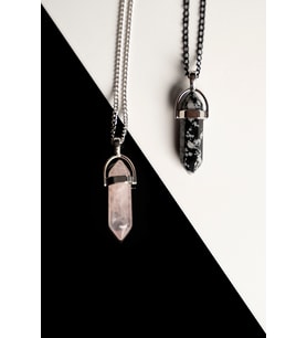 Taşmeran Pembe Kuvars-Obsidyen Doğal Taş Çivi Çift Sevgili Kolyeleri Tky0243