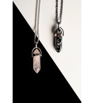 Taşmeran Pembe Kuvars-Obsidyen Doğal Taş Çivi Çift Sevgili Kolyeleri Tky0243