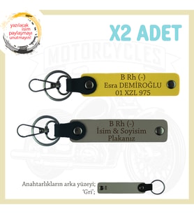 Yolların Sürücülerine, İsim Plaka ve B Rh (-) Kan Grubu, Kişiye Özel x2 Anahtarlık, Kül Gri-Sarı-Gr