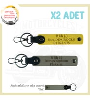 Yolların Sürücülerine, İsim Plaka ve B Rh (-) Kan Grubu, Kişiye Özel x2 Anahtarlık, Kül Gri-Sarı-Gr