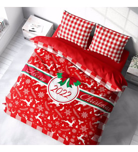 Monohome Yılbaşı Süsü 2022 Merry Christmas Çift Kişilik 3D Nevresim Takımı Pamuk Saten (Çok Renkli)