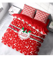 Monohome Yılbaşı Süsü 2022 Merry Christmas Çift Kişilik 3D Nevresim Takımı Pamuk Saten (Çok Renkli)