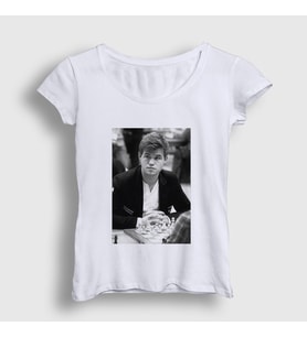 Presmono Kadın Beyaz Magnus Carlsen Büyükusta Satranç T-Shirt 424251tt (Beyaz)