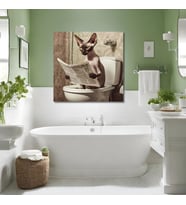 Tekli Kare Kanvas Banyo Tablosu Gazete Okuyan Sfenks Kedisi
