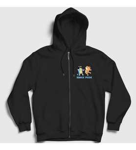 Presmono Unisex Siyah Bluey Dance Mode Bandit Chili Fermuarlı Kapüşonlu Sweatshirt 446450tt