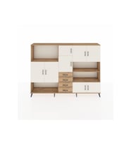 Arges Dolap 9 Raflı 4 Çekmeceli 8 Kapaklı 220x30x163 Çam-Aytaşı/Çam