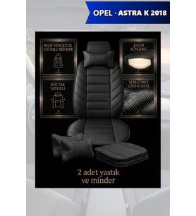 opel astra k 2018 Koltuk ve Kılıf uyumlu Minder Lüks Yastık Siyah 2 Minder 2 Yastık