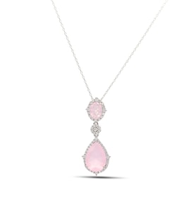 Pembe Kuvars ve Zirkon Taşlı 925 Ayar Gümüş Bayan Kolye 201021885
