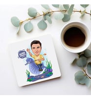 Kişiye Özel Deniz Atındaki Erkek Karikatürlü Bardak Altlığı