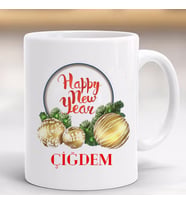 Yeni Yıl Mutlu Yıllar Yılbaşı Baskılı Kupa, Porselen ve Kulplu Bardak, Happy New Year-