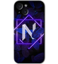 İphone 15 Plus Kılıf HD Desen Baskılı Kılıf - Dark Neon Yaprak N Harfi