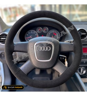 Audi A3 8P Dikme Direksiyon Kılıfı Alcantara Süet Monza Black 4 Kollu Tuşsuz 2003-2008