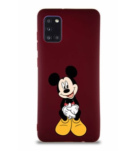 Samsung Galaxy A31 Soft Premier Kapak Mickey Mouse-A Tasarımlı Silikon Kılıf - Mürdüm (Şeffaf)