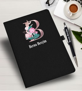Kişiye Özel harf Tasarımlı  İsme Özel Defter ve Kalem