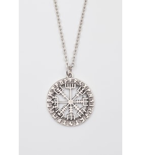 Viking Pusula Kolye (Vegvisir) - Düz Ezme İthal Zincirli Unisex Gümüş Kaplama - 60 cm